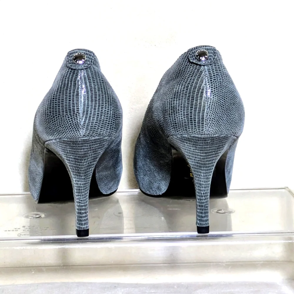 Michael Kors Leather Peep Toe Heels, Gray, Snakeskin Pattern, Business, Sz‎ 7.5
